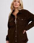 Corduroy Sherpa-Lined Shacket- Chocolate
