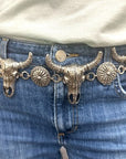 Western Steer Head Concho Belt- Silver-