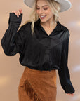 Black Satin Fringe Button Up