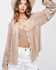 Rose Gauze Waffle Flowy Top- Taupe-