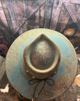 Custom Artist Burned Hat- Teal Rodeo Flowers