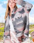 Aztec Print Shacket- Grey/Pink-