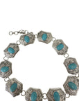 Rectangle Concho Belt with Crystal Accents- Silver/Turquoise- 42in-