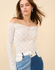 Lace Off-Shoulder Bell Sleeve Top- Off-White-