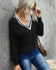 Black V-Neck Simple Sweater