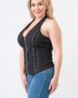 Black Suede Zip Halter Top - PLUS