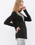 Bejeweled V-Neck Long Sleeve - Black