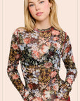 Sheer Floral Mesh Top - Black-