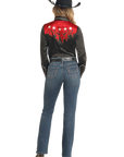 Retro Silk Shirt with Flames- Black- BWN2S04475