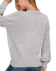 Chenille Balloon Sleeve Sweater- TW-3419A- Light Grey-