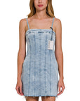 Light Wash Denim Cami Dress with Pockets- DTS-1930A5