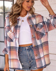 Plaid Flannel Shacket with Silver Buttons Pink S
