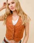 Corduroy Cropped Studded Vest - Camel