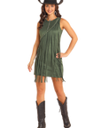 Asymmetrical Fringe Dress- Green- BWD0R04565-