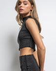 Embellished Mock Neck Crop Top