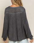 Washed Floral Lace Tunic Top- Black