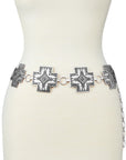 Aztec Cross Concho Belt- L/XL- Silver