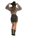 Black Denim Double Fringe Skirt