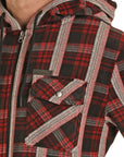 Fleece Hoodie Shacket in Red Plaid
