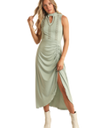 Ribbed Hi-Low Dress- Aqua