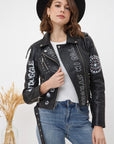 Black Vegan Leather Graphic Jacket
