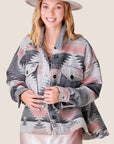 Aztec Print Shacket- Grey/Pink-