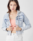 Plus Distressed Denim Jacket with Removeable Hood - XRDJ1109- Light Wash