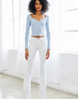 Mid-Rise White Denim Flare Jean