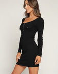 Long Sleeve Mini Dress w/ Pockets & Zip
