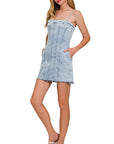 Light Wash Denim Cami Dress with Pockets- DTS-1930A5