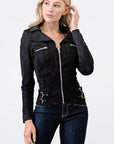 Zip-Up Pocket Suede Shirt- L3683- Black