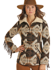 Aztec Wool Coat with Fringe
