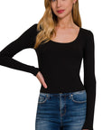 Ribbed Boat Neck LongSleeve Top- RRT-8522- Black