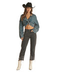 Charcoal Fringe Cropped Pant