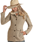 Wool Peacoat with Berber Collar- Cream-