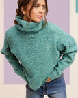 Lizzy Turtleneck Slouchy Sweater- Mermaid-