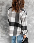Fleece Flannel Shacket with Tan Buttons Grey/White S