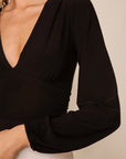 V-Neck Ruched Side LongSleeve- Black