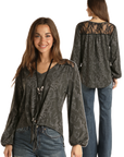 Snake Print Long Sleeve with Tie Detail-