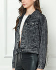 Black Denim Jacket with Crystal Fringe
