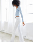 Mid-Rise White Denim Flare Jean