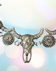Western Steer Head Concho Belt- Silver-