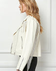 Rhinestone Fringe White Vegan Leather Jacket