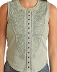 Floral Embroidered Tank- BW20T03302- Jade -