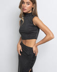 Embellished Mock Neck Crop Top