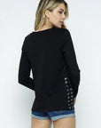 Long Sleeve with Sheer V-Neck and Lace- Up Side