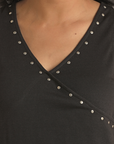 Studded Surplice Tank- LW20T03414 - Black -