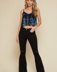 Velvet Patterned Crop Cami- Teal-