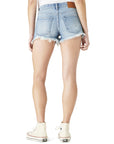 Mid-Rise Boy Short Distressed Hem and Pocket Accent