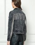 Black Denim Jacket with Crystal Fringe